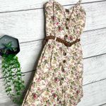Poetry  Floral Button-Down Dress with Woven Belt Size Medium Tan Pink Spring Photo 4