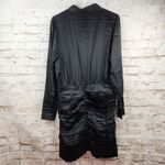 Retrofete Black Shirt Dress Satin Size Small Ruched Skirt Long Sleeve NWT Photo 3