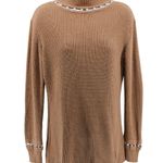Venus  Caramel Brown Faux Pearl Eyelet Detail Ribbed Long Sleeve Holiday Party M Photo 1