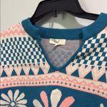 easel  Sweater Teal and Pink Patterned Sweater Photo 2