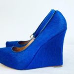 Ann Taylor cobalt blue-platform calf hair wedge heels with ankle buckle strap 7 Photo 5