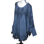 Ny Collection Woman Blue Fringe Poncho Sweater Geometric 3X Photo 2
