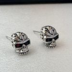 Skull Head Stud Earrings for Men Women Streetwear Punk Hip Hop Unisex Style Silver Photo 1