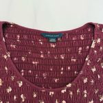 American Eagle  Top Burgundy Floral Smocked Long Sleeve Babydoll Fall Winter Sm Photo 2