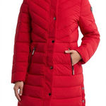 Michael Kors NWT   Hooded 450 Fill Power Longline Puffer Jacket L Crimson Photo 0