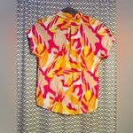 Joie  | Pink, Yellow, Orange Leaf Print Boxy Top, size XS Photo 3
