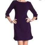 Vince Camuto  Purple Crepe Side Stripe Boatneck 3/4 Sleeve Sheath Dress Size 4 Photo 2