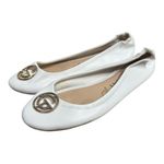 Tahari  Girl White Leather Ballet Flats Gold Logo Slip On Shoes Size 10 Photo 0