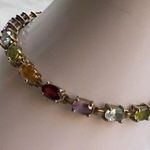 Vintage ADI Sterling Silver Thailand Multi Gemstone Link Bracelet 7” Gold Photo 15