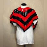 Handmade Handcrafted womens vibrant Red/Black boho Fashion Crochet Poncho cover 32”x 22” Photo 15