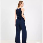 Loft  Blue Linen Blend  Spaghetti Strap Front Tie Jumpsuit Size 16 Women's NWT Photo 1