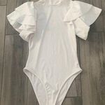 White mock neck fun sleeve bodysuit Photo 0
