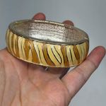 VTG 80s Zebra Stripe Pattern Enamel Clamper Bangle Bracelet Gold Tone 3" Stylish Photo 0