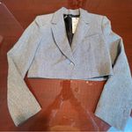 ZARA CROP BLAZER WITH METALLIC THREAD LUREX Grey Sz Medium M Photo 12