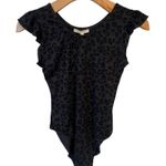 Z Supply Body Suit Womens L 12-14 Purple Black Leopard Print Short Sleeve NWT Photo 0