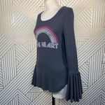 Chaser NWT  One Heart Rainbow Love Rib Peplum Sleeve Shirttail Tee Gray‎ Size XS Photo 2