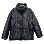 2010s NVLT Black Faux Leather Puffer Jacket Matte Finish Snap Closing Large Photo 1