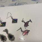 Lot Of 5 Dangle Costume Earrings Pierced Silver Tone Metal Photo 5