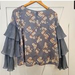 By TIMO Blue Tiered Ruffle Sleeve Floral Bird Print Blouse size medium Photo 1