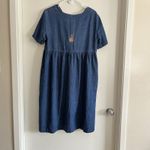 Go softly denim patio dress Button W/ Pockets Red Foral Embroidery Sz M Blue Size M Photo 1