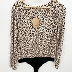 Kori Bodysuit Womens Large NWT Cream Black Cheetah Animal Print Long Sleeve Photo 0