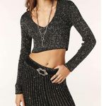 Ba&sh  Darry Knit Sequin Crop Top, Black, Large Photo 0