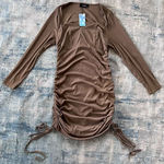 Cider NWT! Brown Ribbed Knit Ruched Side Long Sleeve Dress 1XL Photo 0