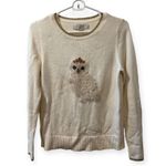 Loft Sweater Womans Size XS Cream Fuzzy Owl Long Sleeve Crew Neck Pullover Photo 0