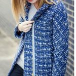 J. Crew Blue & White Tweed City Coat | Size 4 Photo 3