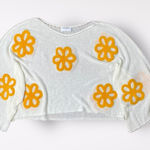 Storia  White Orange Flowers Boho Preppy Open Knit Sweater‎ Size S Photo 0