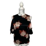 Ganni  Cold Shoulder Floral Satin Ruffle‎ Sleeve Blouse Size XS Photo 6