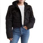 Free People  RARE Fleur de Lis Black Denim Hoodie Puffer Jacket Medium NEW Photo 2