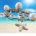 Vintage Sealife Toggle Charm Bracelet Starfish Beach Fish Coral Chain Link Gold Photo 0
