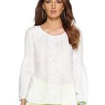 Lilly Pulitzer  Briony White Resort Lace Trim Long Sleeve Lightweight Blouse XL Photo 0