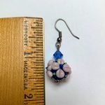 Blue and blush raised flower glass Lampwork drop earrings crystal accents Photo 8