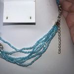 Mermaid Multi Strand Seed Bead, Crystal and Shell Statement Necklace Blue Photo 4