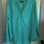 Fred David  Flowy Silky Teal and White High Low Top Photo 0