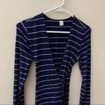 Old Navy  Blue Stripe True Wrap Dress Midi Long Sleeve Womens XS Career Photo 1