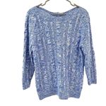 Lands' End ‎ Blue Marled Cable 3/4 Sleeve Boat Neck Pullover Cotton Sweater LARGE Photo 2