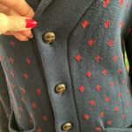 Merona Navy Ditsy Print Shawl Collar Button Up Cardigan Sweater Photo 3