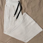 Calvin Klein White Textured Wide Leg Cropped Pants with Black Details Photo 0