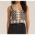 Z Supply  Calle Square Neck Crochet Cropped Tank Top Tan Black Small Photo 1