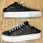 P448  Clara Metallic Faux Fur Lined Platform Slip On Sneakers Black Gold Glitter Photo 7