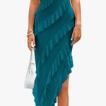 PRETTYGARDEN Strapless Teal Ruffle Maxi Dress | Formal Evening Wedding Guest Photo 0