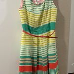 Tiana B Sleeveless Midi Striped Dress 10 Orange/Green/Yellow Fit & Flare Career Photo 6