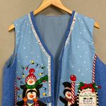 Daisy Kingdom Vest Holiday Christmas Winter Teacher Penguins North Pole Festive Blue Size L Photo 2