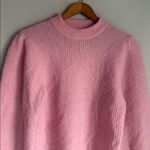 Ganni  Wool and Alpaca Blend Balloon Sleeve Mock Neck Ribbed Sweater Pink Small Photo 4
