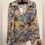 ZARA  PAISLEY PRINT BOHO POET SOEEVE SEMI SHEER LONG SLEEVE BUTTON DOWN SHIRT XL Photo 6