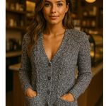 Aeropostale  Knit Button Up Cardigan S Gray Marled V Neck Winter Academia Preppy Photo 1