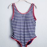 Vineyard Vines  Blue and White Striped Red Trimmed One Piece Swimsuit Photo 0